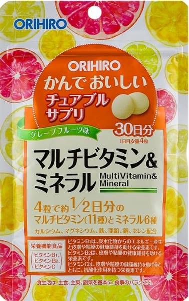 Жувальні мультивітаміни зі смаком грейпфрута Orihiro 120 шт на 30 днів 256672 фото